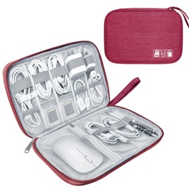 Lcsmaokin Electronics Travel Organizer,Portable Waterproof Electronic Travel Storage Bag for Small Charging Cord Storage,Charger,Small Electronics,SD Card etc,for Travel,Business-Wine Red