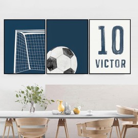 champracer Football Poster Set, Pictures for Children's Room Boy, Football Picture Set, Poster Set for Teenagers Boys Bedroom, Football Canvas Pictures Gift for Boys, Without Frame (21 x 30 cm, Blue)
