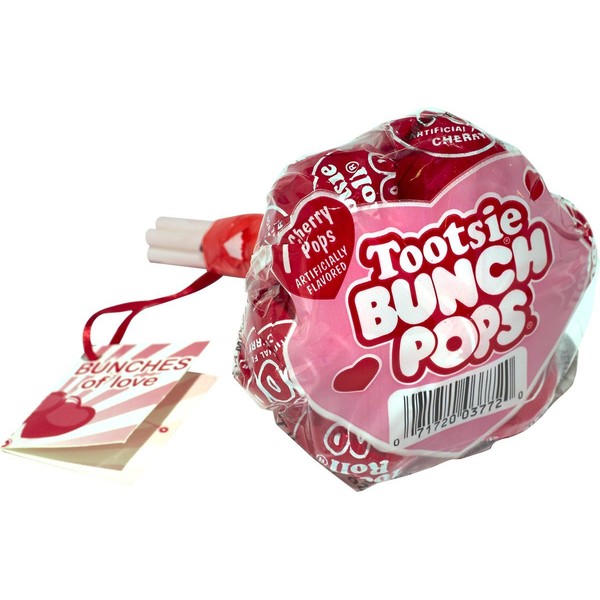 Tootsie Valentine Bunch Pops with Love Card , 7 Red Cherry Lollipops