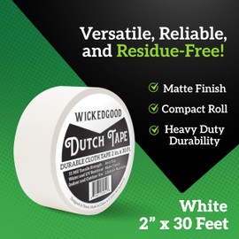WickedGood White Gaffers Tape - Fabric Tape for Photography, Conceal Cords - Professional Grade Adhesive Cloth, Heavy Duty, No Residue, Non Reflective Matte for Outdoor, Indoor Use (2" x 30ft)