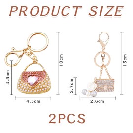 2 Pieces Bag Shape Keychains, Women's Keychains, Creative Keychains, Metal Keychains, Rhinestone-Encrusted Keychains
