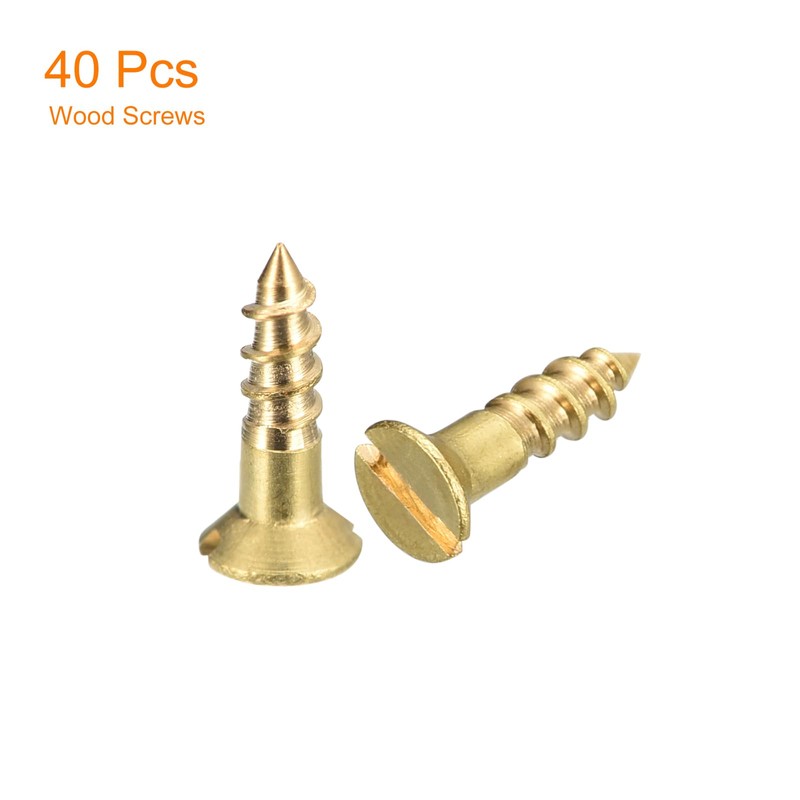 sourcing map Brass Wood Screws, 40Pcs M2.5 x 10mm Slotted