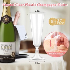 Plastic Champagne Glasses 160 ml Champagne Flutes Plastic Champagne Flutes BPA-Free Reusable for Champagne Reception Party Picnic Birthday Wedding Stag Night Pack of 27 (Transparent)