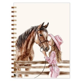 Qnhij Farmhouse Western Spiral Notebook 5.5x8.3, Cowgirl with Horse Journal, Horse Lover Gifts Journals for Writing, Western Office Supplies, Retro Country Cowgirl Notebooks for Note Taking