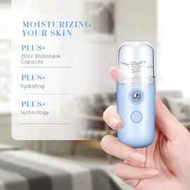 2 piezas Nano Facial Mister 30ml Mini Humidificador Facial Portátil Pulverizador Facial Portátil USB Recargable Práctica Máquina de Cuidado de la Piel para Hidratación facial, Maquillaje Diario (Negro y Azul)