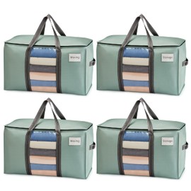VENO 4 Pack Moving Bags, Moving Supplies, Moving Boxes, College Packing Storage Boxes with Lids Alternative, Heavy Duty Totes, Extra Large, Sturdy Handles, Zipper (Light Green with Window, 4 Pack)