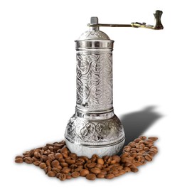 Molinillo de café manual, molinillo de café y pimienta recargable de estilo turco, molinillo de café manual con mango plegable (color plateado)