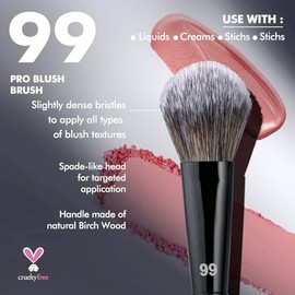 Bueart Design Brocha de maquillaje PRO Sculpting Blush 99 con cerdas ultrasuaves y densas para una aplicación precisa de rubor, contorno, polvo y rubo