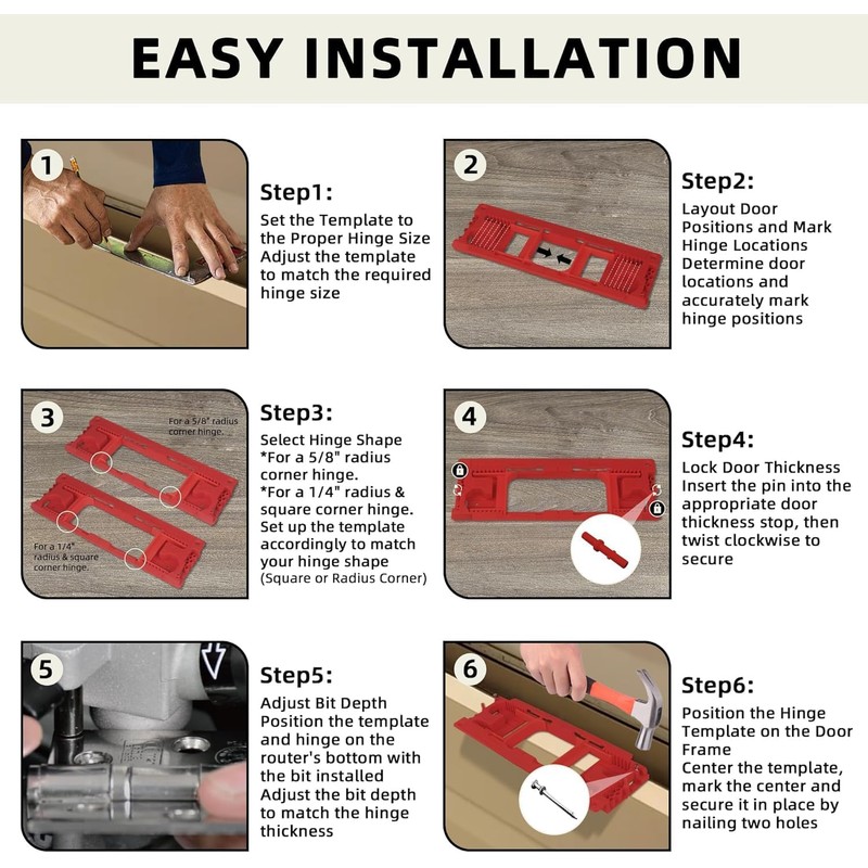 Door Jamb Hinge Jig Compatible with 8 Sizes from 2-1/2"