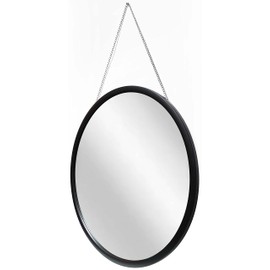 Infinity Instruments Large 22 inch Round Hanging Mirror with Chain Franc 2 Circular Mirrors for Wall Durable Metal Chain Easy-to-Hang Circular Wall Mirror for Living Room, Home Decor (Black)