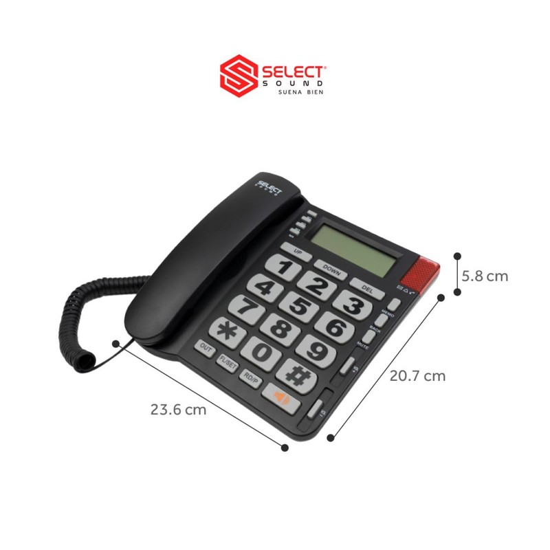 Select Sound | Teléfono Alámbrico con Numeros Grandes e identificador