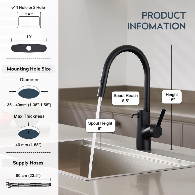 Aktines Pull Dwon Kitchen Faucet with Built-in Soap Dispenser &