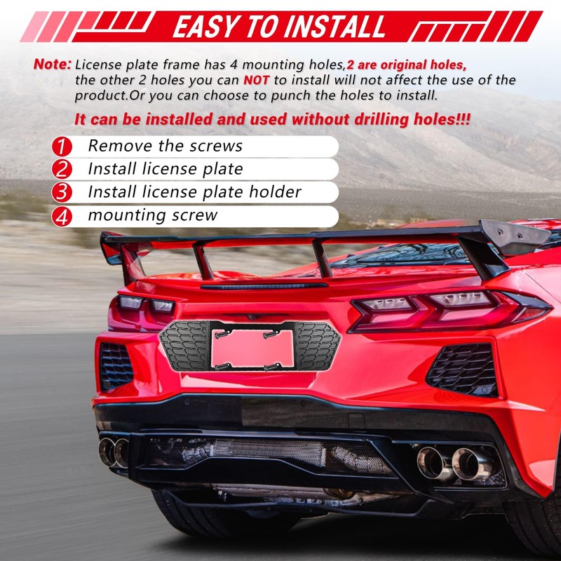 Rear License Plate Frame,Aluminum License Backing Frame Cover Grill Vent