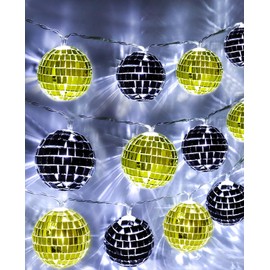 AceList Disco Ball Decor 20 LED 9.8Ft Disco Ball String Light - Battery Powered and USB Plug, Disco Ball Light for Black and Gold Party Decorations Graduation Decorations 50Th Birthday Decorations