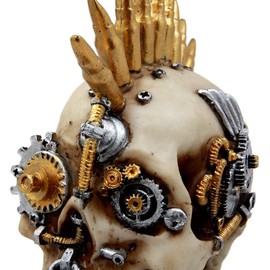 Ebros Gift Steampunk Geared Cyborg Punk Rock Goth Rocker War Dog Skull with Rifle Bullet Spikes Mohawk Hair Decorative Figurine 6.75" L Ossuary Macabre Skulls
