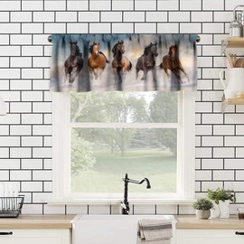 Horse Valances Curtains Horse Herd Running Windows Short Curtain Valance for Kitchen Living Room Bathroom Bedroom Farmhouse Decor with Rod Pocket, One Panel 54X18 Inches