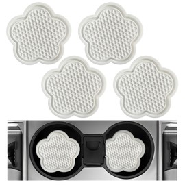 DXNQ 4 PCS Car Cup Coasters, Cute Flower Shaped Car Cup Holder Mat, PVC Waterproof Anti Slip Vehicle Cup Holder Insert Coaster, Universal Car Interior Decor Accessories (White)