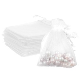 Sheer Organza Bags, 50Pcs 20x30cm Medium Organza Gift Bags with Drawstring for Party Festival Game(White)