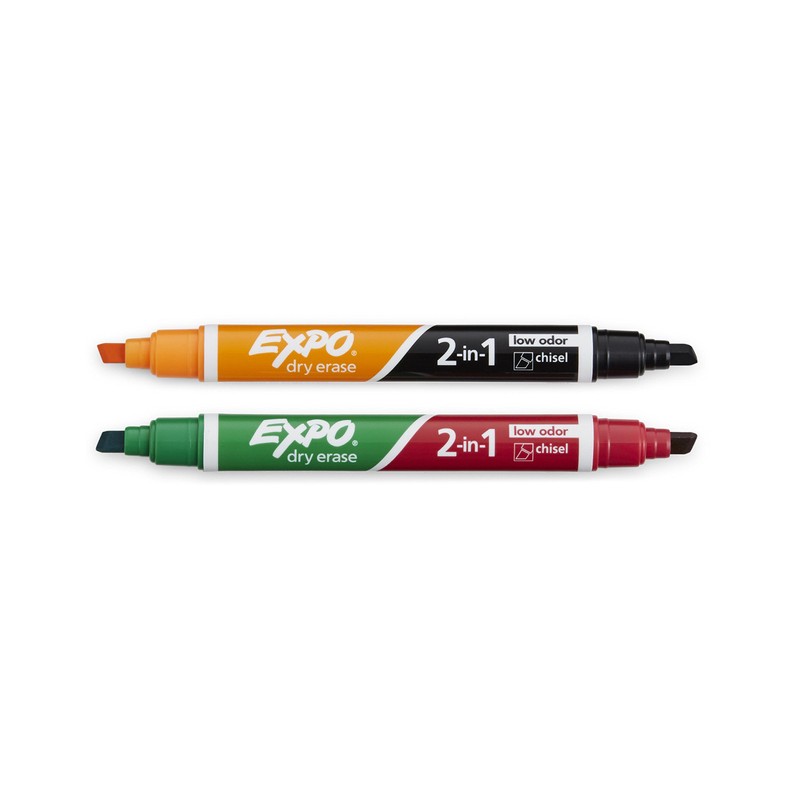 EXPO Dry Erase 2-in-1 Markers, Chisel Tip, Assorted, 2-Count