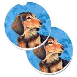 Caroline's Treasures LH9391BUCARC Blue Dachshund Set of 2 Cup Holder Car Coasters, Large, multicolor