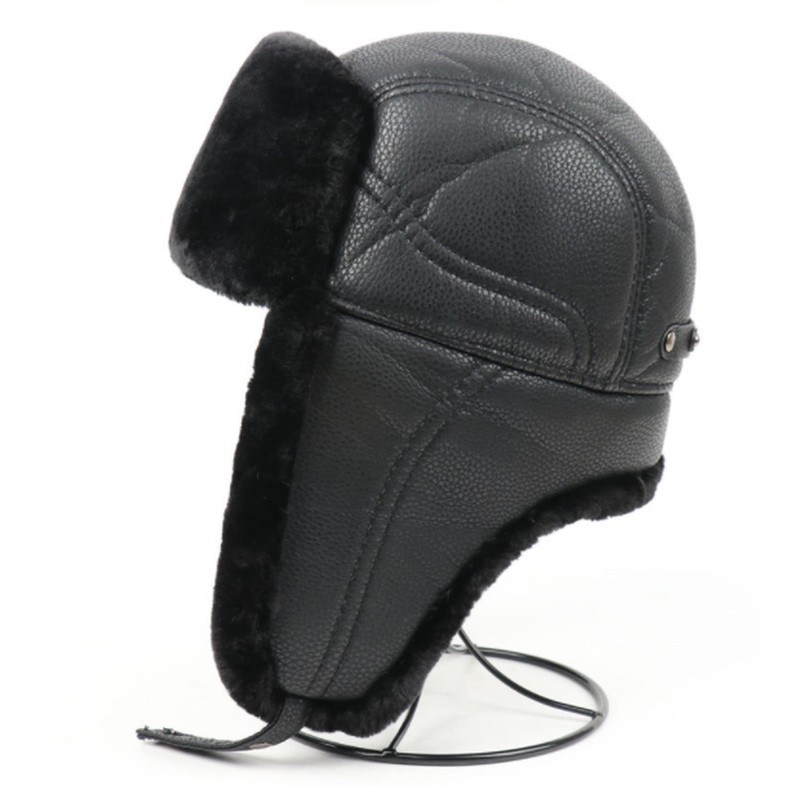 GFM® Mens Ushanka Faux Leather Russian Winter Trapper Bomber Hat