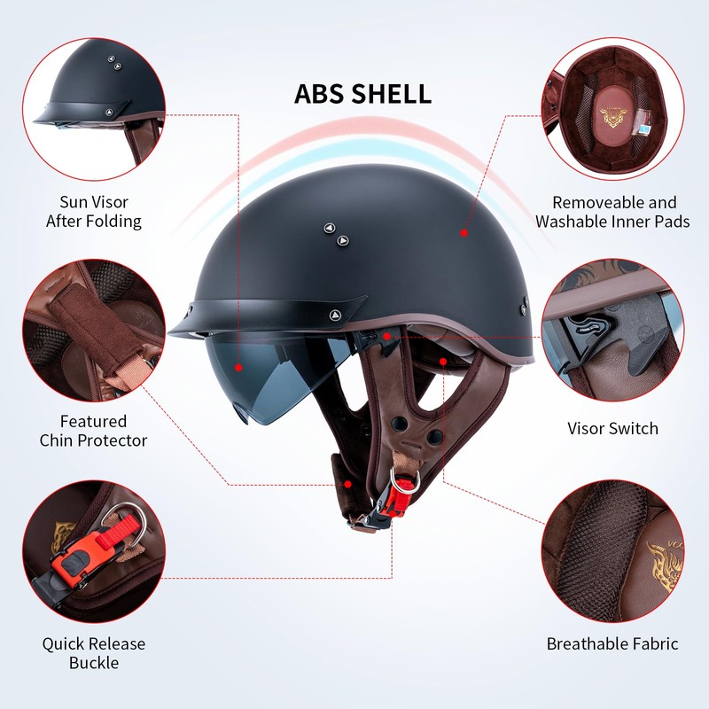 JQF Gear Retro Motorcycle Helmets for Men Women Open Face