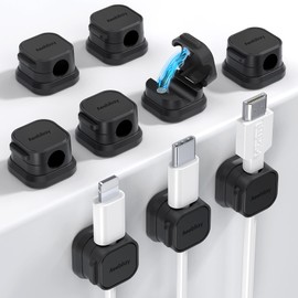 9 Pack Magnetic Cable Clips Cord Holder, Aeebliay Desk Cable Management Accessories, Adhesive USB Wire Holder Keeper Organizer for Home Office Desk Phone Car Wall Desktop Nightstand - Black