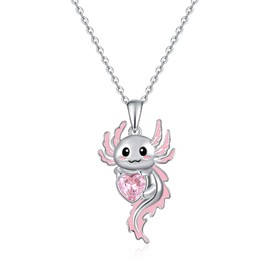 Axolotl Necklace S925 Sterling Silver Axolotl Jewelry Axolotl Pendant for Women Cute Animal Jewelry Gift for Wife Daughter Necklaces for Women