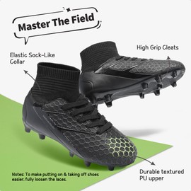 DREAM PAIRS Boys Girls Soccer Cleats Youth Firm Groud Outdoor Sport Athletic High Top Football Shoes for Little/Big Kid,Size 12.5 Little Kid,All/Black,HZ19002K