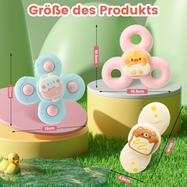 Suction Cup Toy Baby 3 Pieces, Suction Cup Spinner Suction Cup Toy Children BPA-Free 3 Months Baby Spinner with Suction Cup Table Toy Bath Toy for Travel, Bathing and Feeding