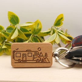 dekloaser24 Funny Keyring Camping Caravan Made of Beech Wood with Motorhome and Trees – Ideal Accessory for Campers, Bester Papa der Galaxis