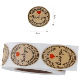 1000PCS Hand Made with Love Stickers, 1 Inch Small Round Thank You Red Heart Baking Stickers, Labels for Baked Goods Packaging, Jam, Jelly Jar Canning Bottles, Cookie Bags (Brown)