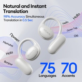 PAXA AI Translation Earbuds Real Time 3-in-1 Language Translator Earbuds 145 Languages & Accents Bluetooth 5.4 Translating Earbuds HD Sound Audifonos Traductores Inglés Español, OpenAir5 White
