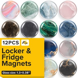 Super Cute Fridge & Locker Magnets – 12 Glass Magnets with Vibrant Colors – Strong Hold for Photos, Notes, Recipes – Aesthetic Refrigerator Decoration - Perfect for School & College Locker