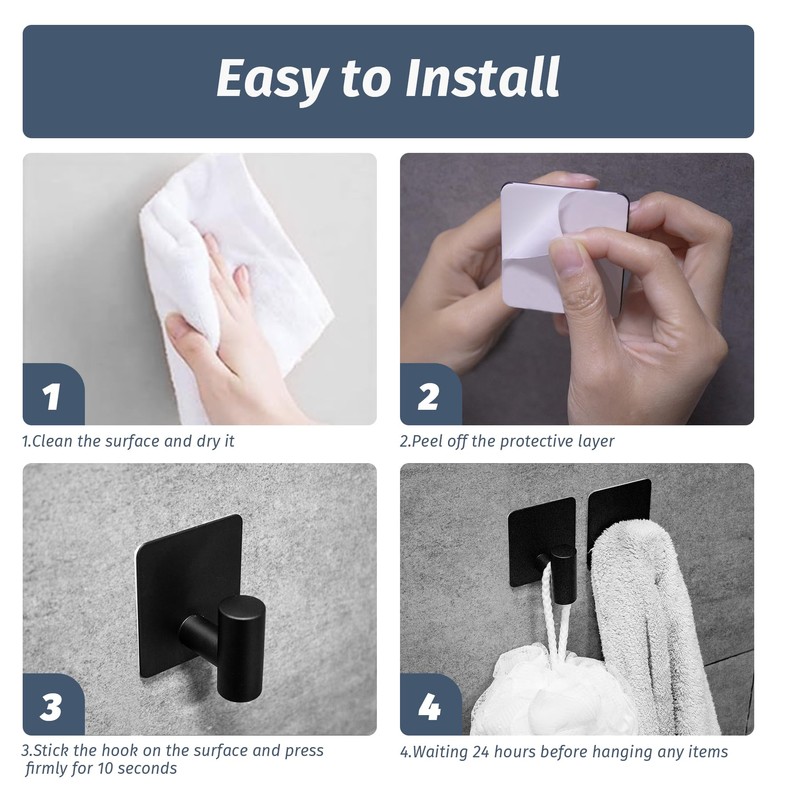Rise age Adhesive Towel Hooks, Heavy Duty Stick on Towel