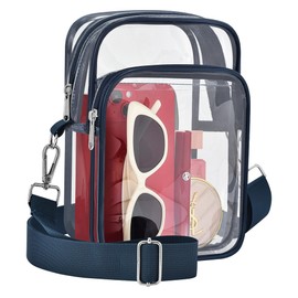 Bagenius Clear Bag for Stadium Events, Clear Purse with Removable Strap, Transparent Bag for Sports Concert and Festivals - Navy