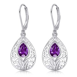 VENACOLY Lavender Earrings for Women 925 Sterling Silver Lilac Filigree Earrings Lavender Jewellery Gifts for Women, Sterling Silver, Cubic Zirconia