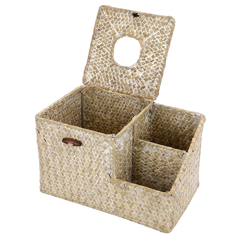 BTSKY Household Seagrass Facial Tissue Box With Two Side Storage