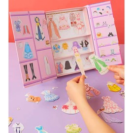 Magnetic Dress Up Paper Doll Pretend Play Game Toys,Dollhouse Magnet People Clothes Puzzles Development for 3+ Year Old Girls Toddler,Preschool Learning Created Imagine Birthday Gift (A Set)