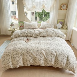 MOTNTD Floral Duvet Cover Twin XL Boho Muslin Cotton Comforter Cover Twin XL Double Gauze Farmhouse Chic Cute Duvet Cover Set with 2 Pillow Cases Soft Bedding Set for Girls Rustic Duvet Protector