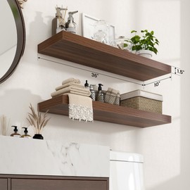 Axeman Floating Shelves for Wall, Rustic Wood Wall Mounted Shelves for Bathroom, Bedroom, Kitchen, Hanging Bookshelves for Home Wall Decor Living Room, 36 inch Set of 2, Walnut