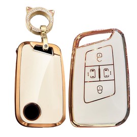 TECART Soft TPU Key Case Fit for VW Atlas Tiguan Key Fob Keychain Key Shell Box Accessories Protector 4 Button White
