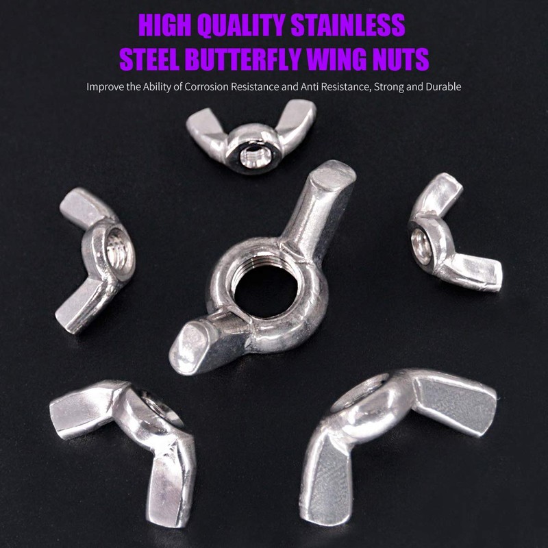 Swpeet 90Pcs 304 Stainless Steel Serrated Metric Wing Nuts Butterfly