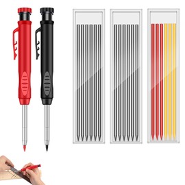 Syylqyr 20 PCS Construction Pencil Set,18 Carpenter Pencil Refills with 2 Solid WaterproofPencil,Replacement 3 Colors for Builders Construction Architect Woodworking (Black+Red+yellow)
