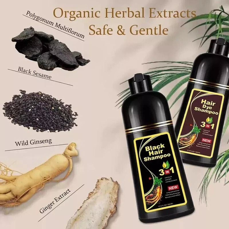 Black Hair Dye Shampoo Natural Instant 3in1 Hair Dye Shampoo
