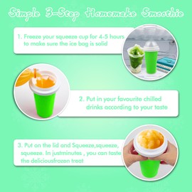 Slushie Maker Cup - DIY Magic Slushy Maker Squeeze Cup, Portable Smoothie Squeeze Cup for Juices, Milk and Ice Cream Make, Double Layer Squeeze Slushy Maker Cup, Birthday Gifts for Family (Green)