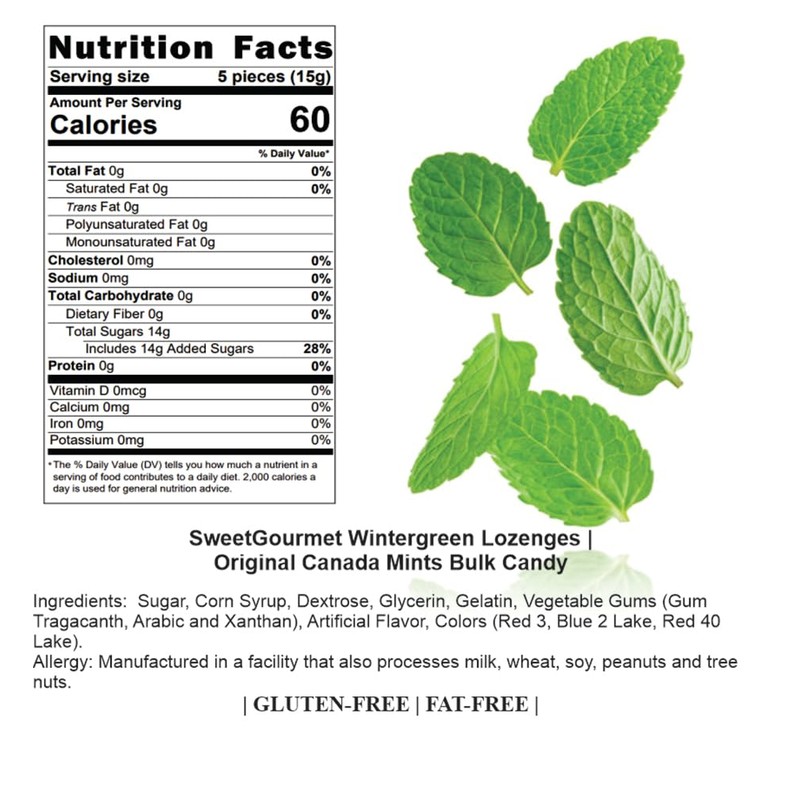 SweetGourmet Pink Wintergreen Lozenges, 2 Pound Bulk Bag, Canada Mints