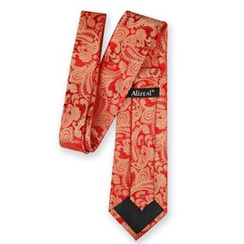 Alizeal Men's Paisley Floral Tie Handkerchief Wedding Woven Necktie Set, Red Gold