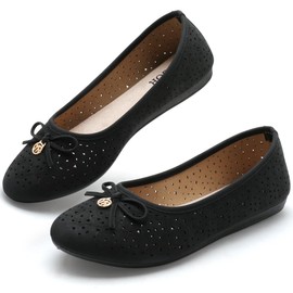 YEOGOR Women's Ballet Shoes Comfortable Slip on Round Toe Flat Casual Shoes for Walking, Driving, Dressy 8.5 M (02 Black)