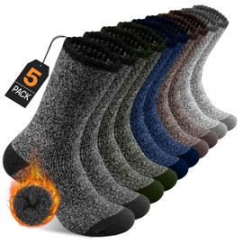 YUTYTH Merino Wool Socks Mens - 5 Pairs Thick Winter Wool Hiking Socks, Warm Thermal Mens Crew Socks Breathable Moisture-Wicking Outdoor Boot Socks (7-11)